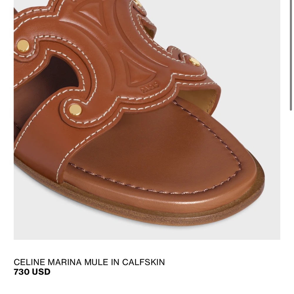 Celine Tan Leather Slide Sandals - Picture 4 of 4